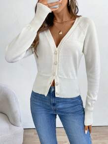 SHEIN LUNE Women Solid Color Raglan Sleeve Long Sleeve Waisted Cardigan, Fall/Winter - Apricot - View 1