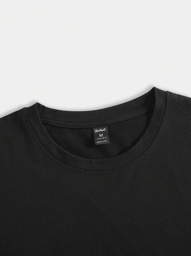 ROMWE MEN Goth Camiseta con gráfico de letras Y2K para hombres, escolar - Negro - Añade 5