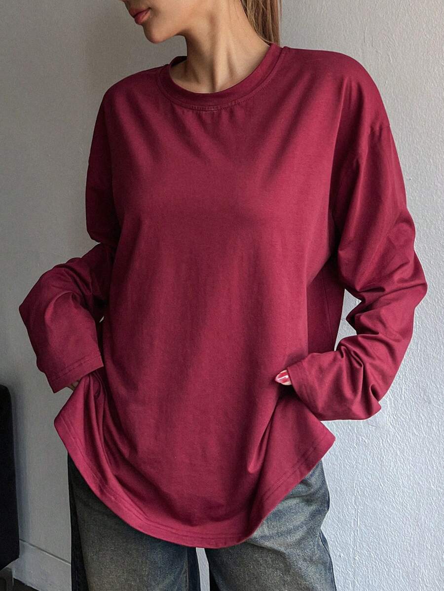 DAZY 女式休闲宽松圆领长袖 T 恤，秋季学院风上衣