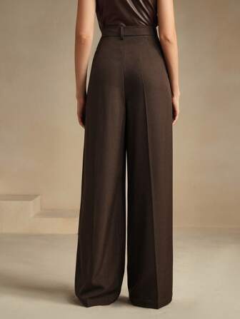 Anewsta Women Solid Color Pleated High Waist Straight Leg Palazzo Pants