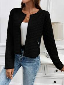 EMERY ROSE Veste simple à manches longues et couleur unie pour femmes, porter casual au quotidien, vestes noires pour femmes