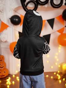 Babyjongens schattige Halloween Spinnenweb Print Hoodie met Oogpatroon, Lange Mouw Sweatshirt voor Fotografie, Feest, Casual, Geschikt voor Herfst & Winter
