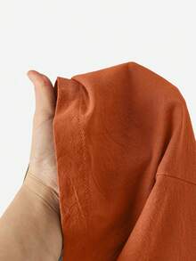 SHEIN Essnce 女士纯色扭纹不对称下摆休闲短裤夏季2条装短裙配短裤蝴蝶结短裤女式亚麻短裤 - 棕色 - 查看 6