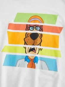 SCOOBY-DOO X SHEIN Unisex Casual Contrast Color Block Cartoon Print Pullover Sweatshirt