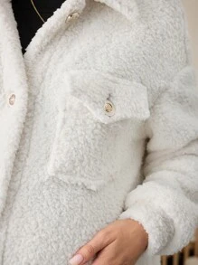 SHEIN Maternity Women's Long Sleeve Fleece Jacket, Button-Up Loose Casual Outerwear & Coat For Autumn And Winter