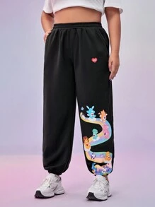SHEIN X Care Bears Plus Size Classic Casual Heart Rainbow & Bear Cartoon Print Relaxed Fit Jogger Sweatpants , Autumn/Winter