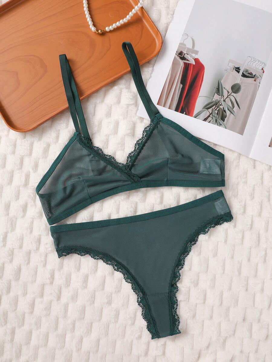 2pcs/Set Wireless Bra Lingerie For Women - Dark Green - View 1