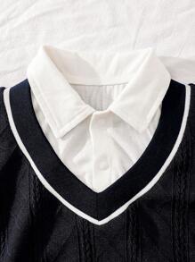 SHEIN 男婴仿针织衬衫领毛衣和上衣套装，秋冬 - 彩色 - 查看 10