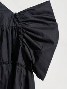 SHEIN Vestido casual feminino jovem tecido cor sólida elegante com babados e manga bufante