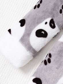 Tween Girl Cute Panda Print Double-Sided Fleece Patchwork Cozy Warm Hooded Long Robe Loungewear - Multicolor - View 7