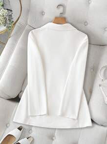 SHEIN Clasi Áo khoác blazer dài tay ôm sát thanh lịch hai hàng khuy ve ve dành cho nữ - trắng - Xem 2