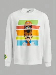 SCOOBY-DOO X SHEIN Unisex Casual Contrast Color Block Cartoon Print Pullover Sweatshirt