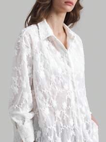 Ontre Autumn Fashion Elegant Lace 3D Floral Women Blouse Floral Top  Baggy Shirts Basic Tops