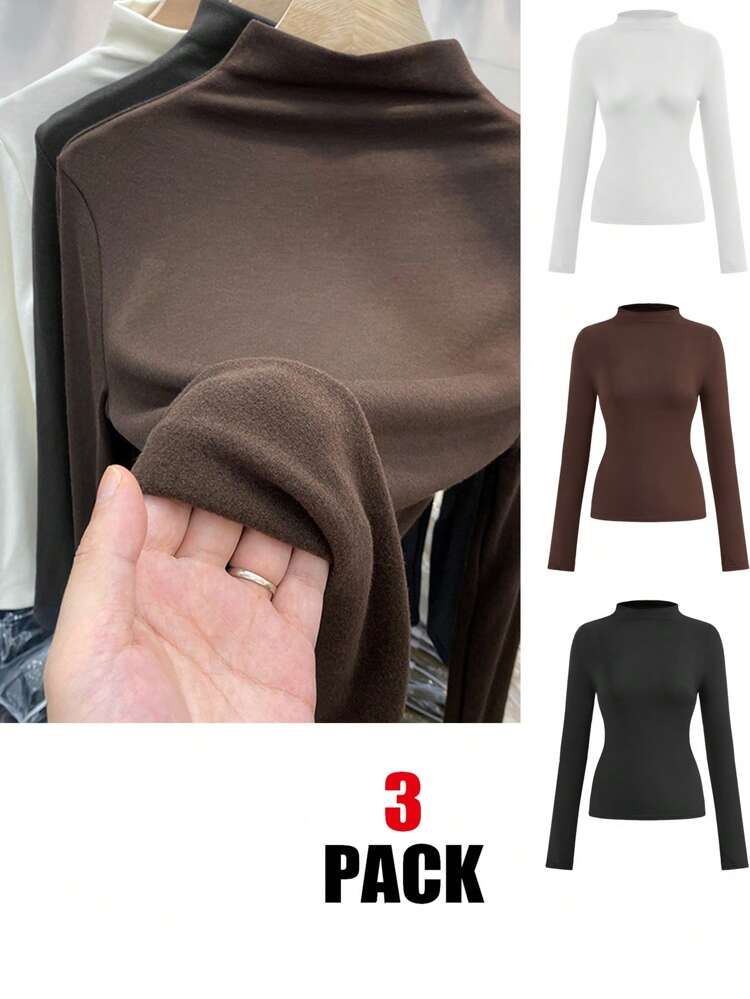 4pcs/Set Women's Casual Minimalist Tight-Fitting Long Sleeve Base Layer T-Shirts, Fall