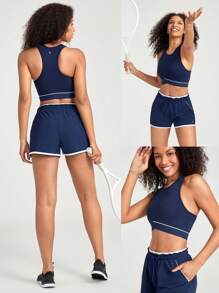 GLOWMODE Sleeveless Contrast Striped Racerback Cropped Sports Tank Low Impact Yoga Studio Gym Daily Summer