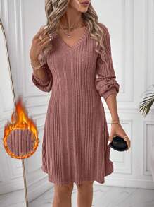 SHEIN Clasi Women's Plain Simple Long Sleeve Short Dress For Daily Wear Fall Clothing Long Sleeve Women Dress - Pink - View 2