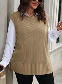 Plus Size Women's Solid Color Minimalist Casual Sweater Vest