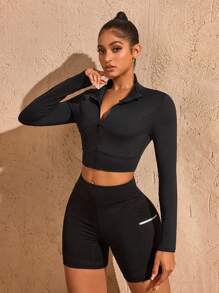 Easithlete Women's Solid Color Minimalist Everyday Long Sleeve Sports Jacket