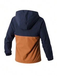 SHEIN Teenage Boys' Thickened Fleece Hooded Color Block Outdoor Sports Jacket Chic Outfits For Autumn/Winter - Royal Blue - View 2