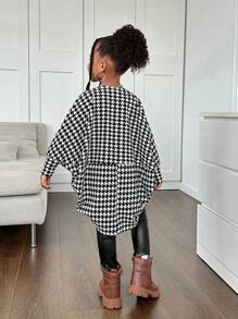 SHEIN Young Girl Knit Geometric Pattern Loose Casual Cardigan - Black and White - View 2