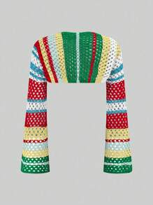 SHEIN Unity Women Casual Colorblock Long Sleeve Open Front Cropped Cardigan Fall Cloth For Women - Multicolor - View 2