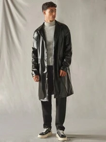 Manfinity VCAY 男士休闲宽松PU皮革风衣，长袖，秋冬装 - 黑色 - 查看 5