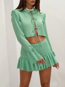 COSMINA Women's Solid Color Tie-Up Minimalist Casual Long Sleeve Blouse