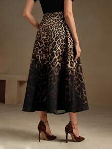 Anewsta 女士都市时尚豹纹渐变黑色女式超长裙