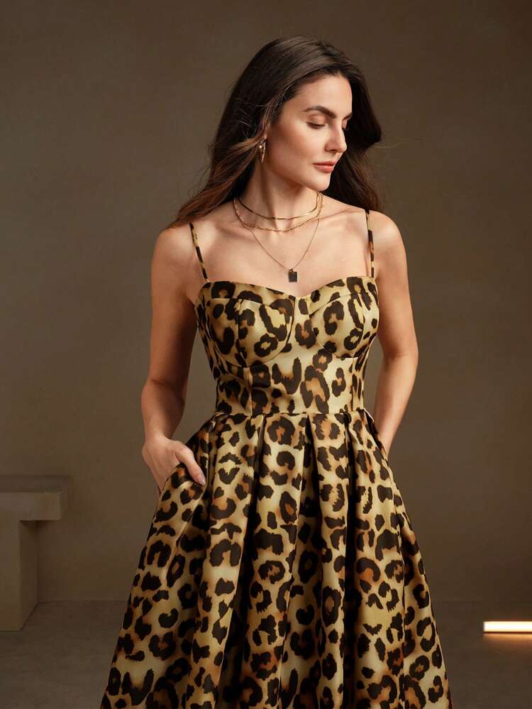 Women's Leopard Print Dress, Spaghetti Strap, Elegant And Fashionable, Summer Maxi Women Outfit
