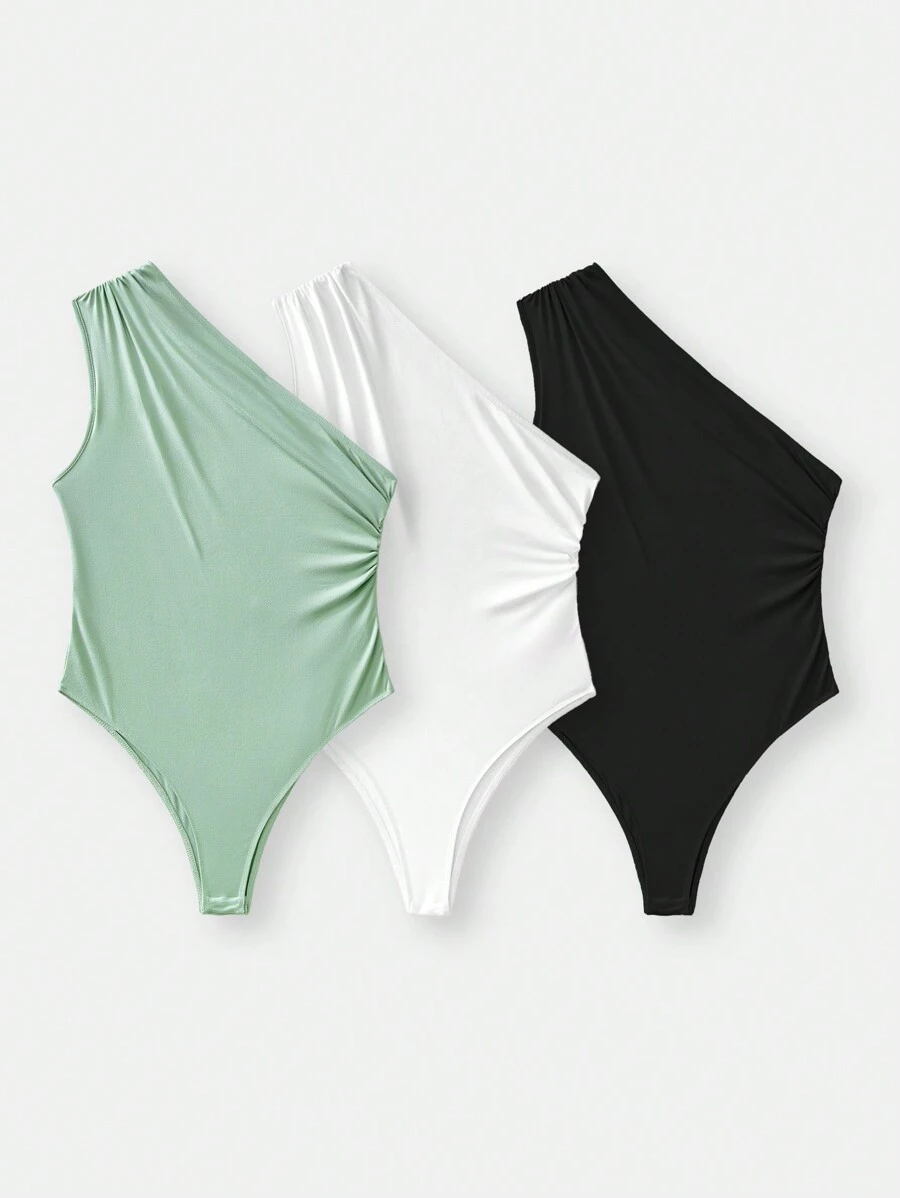 SHEIN BASICS 3buc/Set Body fără mâneci, tricot cu decolteu deschis, de culoare solidă, pentru femei - Multicolor - Vizualizare 1