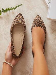SHUZIA Women's Minimalist Slip On Pointed Toe Flat Heel Shoe Animal Leopard Print Christmas Fall Winter - Multicolor - View 2