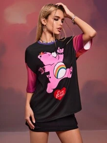 SHEIN X Care Bears 设计师夏季可爱卡通熊印花 T 恤，节日，感恩节，节日 - 彩色 - 查看 3