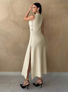 SHEIN Essnce Women's Slit Sweater Dress Country Dress Summer Women Dresses Wedding Women Dresses Knit - Apricot - View 2