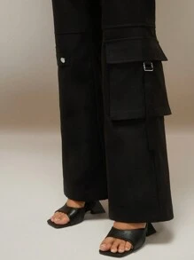 SURIMA Calça Cargo Evasê de Cor Sólida Casual Feminina