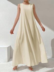 Al Najma 女士纯色简约无袖阿拉伯连衣裙日常穿着长裙长裙休闲纯色连衣裙