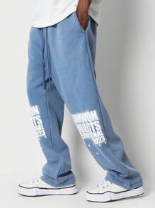 Sumwon Projects International Est 2023 Jogger Sweatpants Athletic Loungewear With Logo Print Streetwear Collection Casual Fall Winter Workout Pants - Blue - View 2