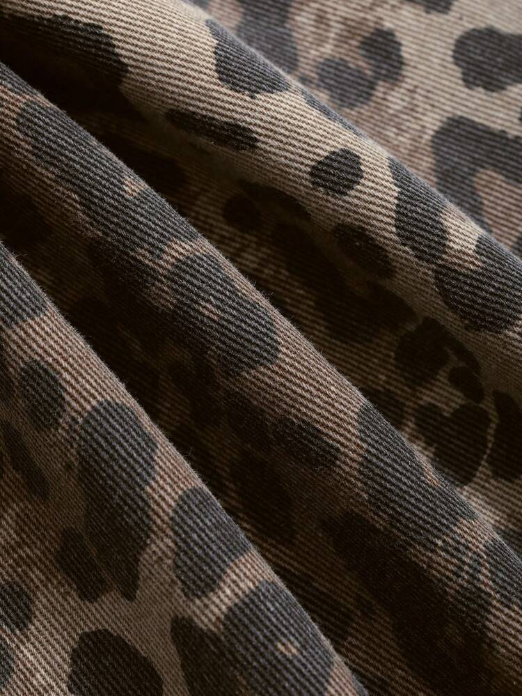 Women's Waistline Tailored Leopard Print Straight Leg Jeans Cheetah Print