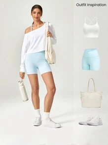GLOWMODE Pima Cotton Cropped One-Shoulder Drop Shoulder Long Sleeve Tee Daily Casual