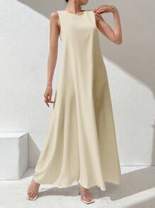 Al Najma 女士纯色简约无袖阿拉伯连衣裙日常穿着长裙长裙休闲纯色连衣裙