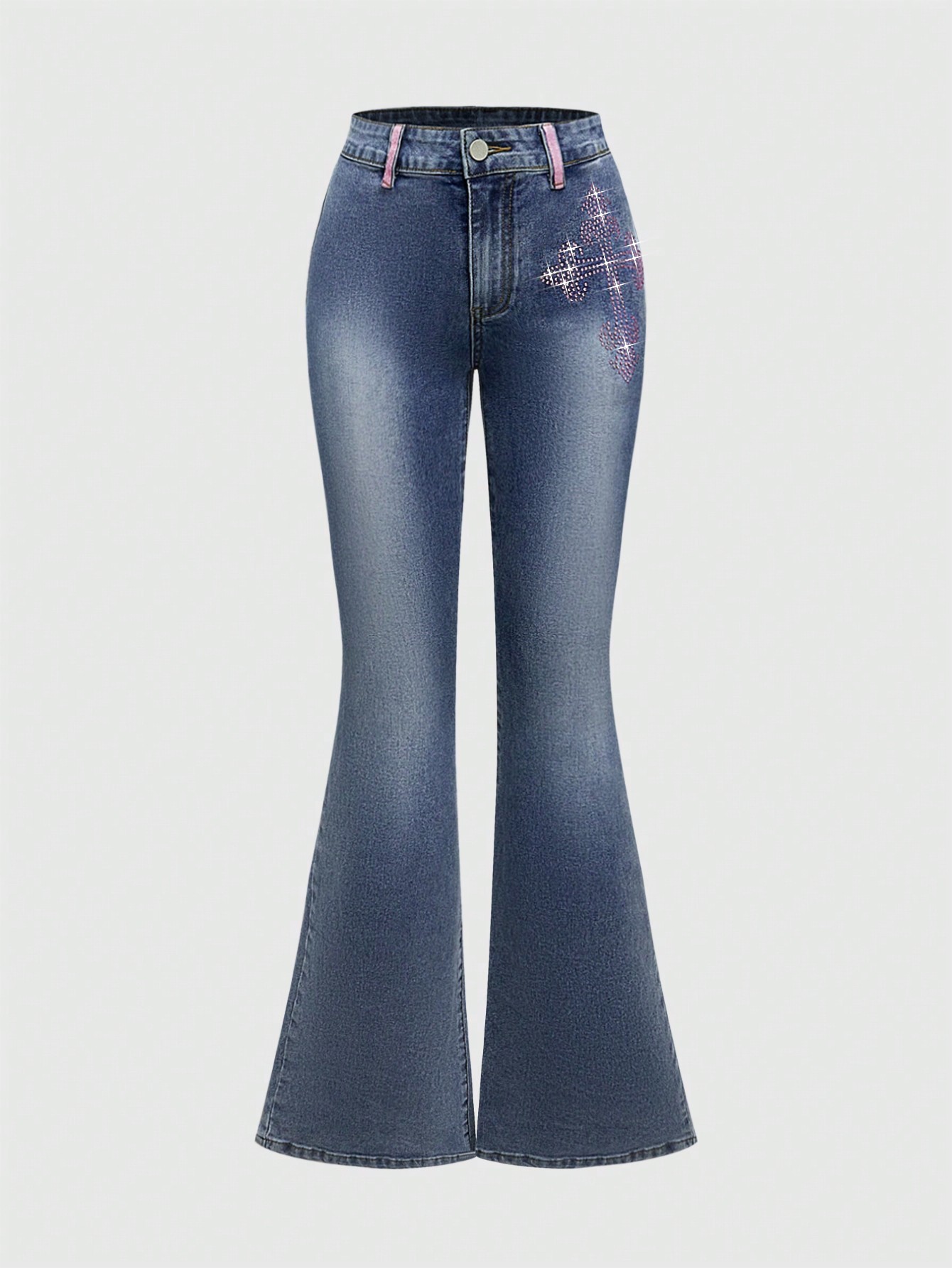 パンツ 00s D.I.A. clash flare denim glitter y2k Womens Rhinestone Jeans High Waist Sright Leg Y2K Denim