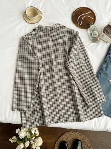 SHEIN Privé Áo khoác Blazer tay dài họa tiết caro/ca rô cổ điển thanh lịch cỡ lớn cho trường học, mùa thu đông - Nhiều màu - Xem 2