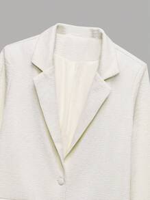 SHEIN EZwear Women's Casual Solid Color Textured Suit Jacket, Spring & Autumn - White - View 6