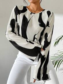 Chiquease 长袖圆领荷叶边袖口女式衬衫