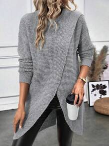 EMERY ROSE Women's Elegant Long Textured Split Knit Sweater