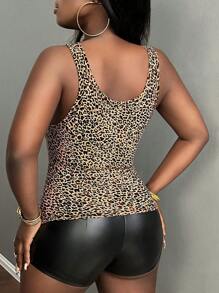 Slaydiva Chaleco de estampado de leopardo de moda de verano ajustado para moda urbana - Multicolor - Ver 2