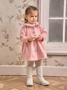 SHEIN Baby Girls Casual Bow Decor Jacket, Autumn Winter - Pink - View 3