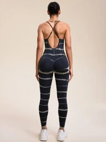 Easithlete Bộ đồ liền thân không tay hở lưng in họa tiết Tie-Dye, Bộ đồ liền thân thể thao liền mạch mùa hè, Bộ đồ liền thân thể thao liền mạch mùa hè - Nhiều màu - Xem 2