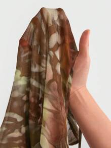 Hauture Vestido de manga larga con efecto transparente, corte hueco y estampado de mariposa, con cola, para mujer, sexy