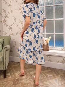 CottageSlumber Women Floral Allover Print Ruffle Hem Short Sleeve Nightgown Babydoll Perfect Summer - Blue - View 2