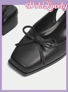 Dola Lovely 女式粗跟玛丽珍鞋，带蝴蝶结装饰，粉色，秋季新年假期一脚蹬 - 黑色 - 查看 4